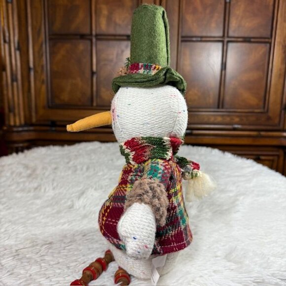 Vintage Hanna's Handiworks Plaid Coat Posing Arms Wood Bead Legs Sitting Snowman - Picture 6 of 14